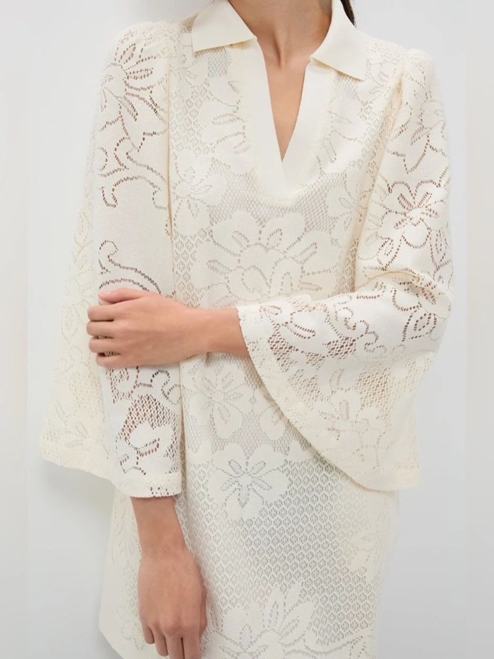 Tuckernuck Cream Lace Mini Dress with Floral Pattern
